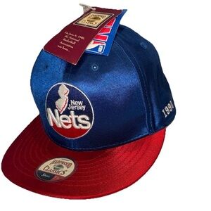 New Jersey Nets Vintage Satin Royal Blue Hardwood Classics Cap NBA Size S 7 1/8